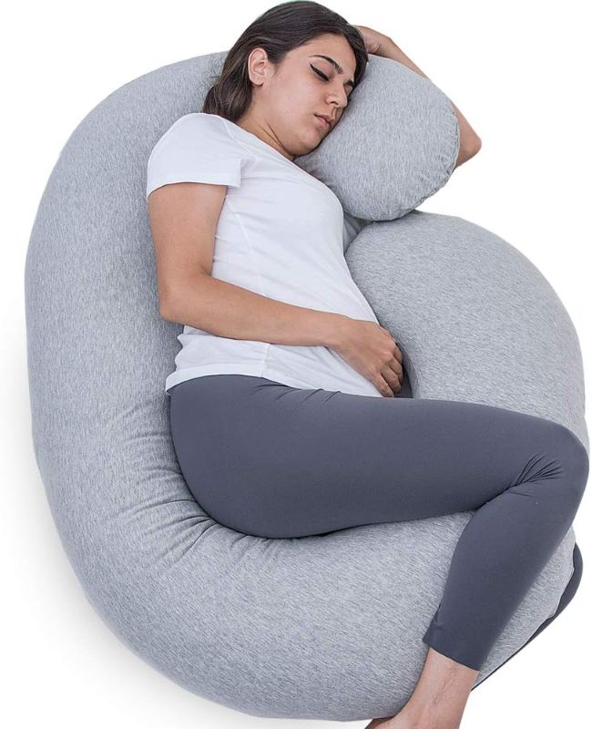 Photo 1 of 1 MIDDLE ONE Pregnancy Pillow, C Shaped Full Body Pillow for Maternity Support, Pregnant Women Sleeping Pillow with Jersey Cover (Light Grey)