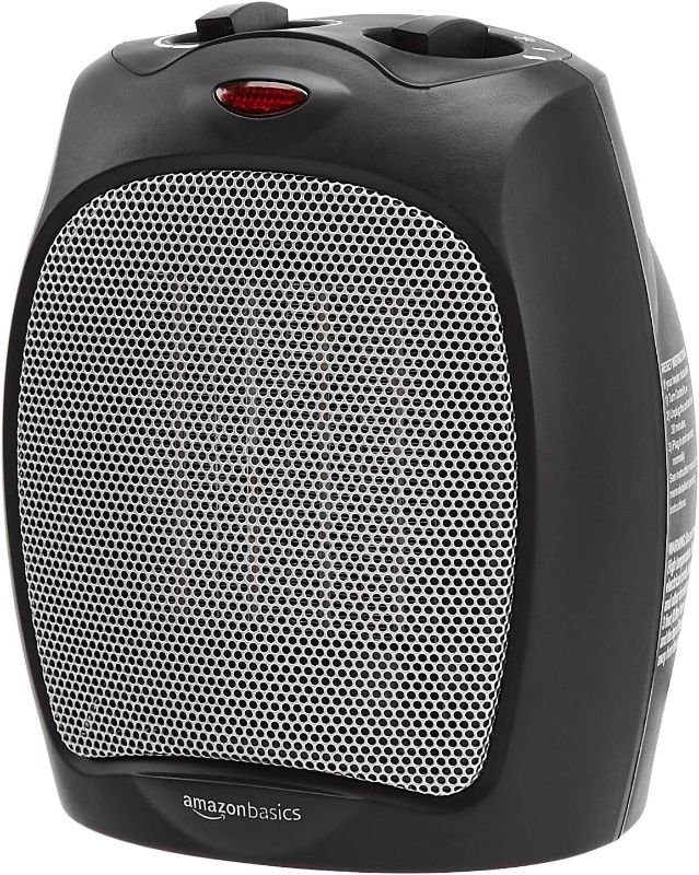 Photo 1 of Amazon Basics 1500W Ceramic Personal Heater with Adjustable Thermostat, Black, 7.52"D x 6.34"W x 9.45"H