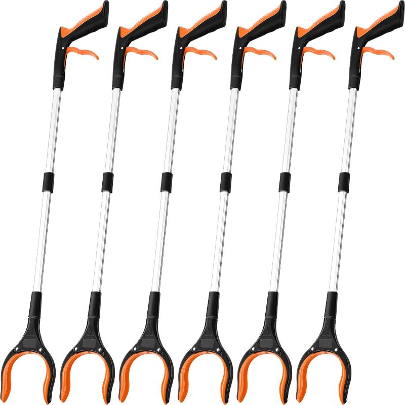 Photo 1 of 6 Pack Trash Grabber Reacher Tool for Elderly, 32" Foldable Trash Picker Upper Grabber Long Handy Mobility Aids Lightweight Reaching Tool for Pick Up Stick Arm Extension Litter Claw Picker (Orange)