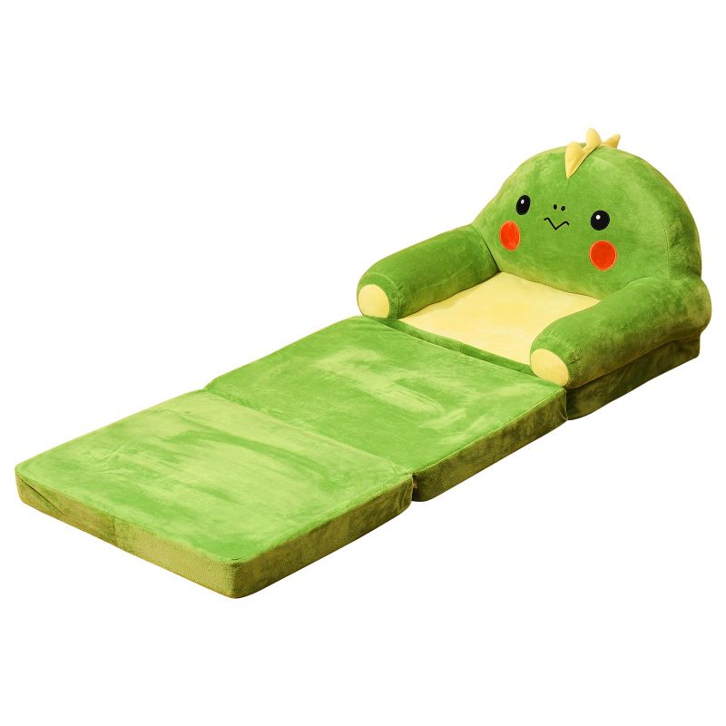 Photo 1 of 2 in 1 Foldable Kids Sofa Cute Cartoon Toddler Couch Backrest Armchair Bed Soft Plush Comfy Kids Recliner for Girls Boys for Living Room Bedroom(Dark Green)