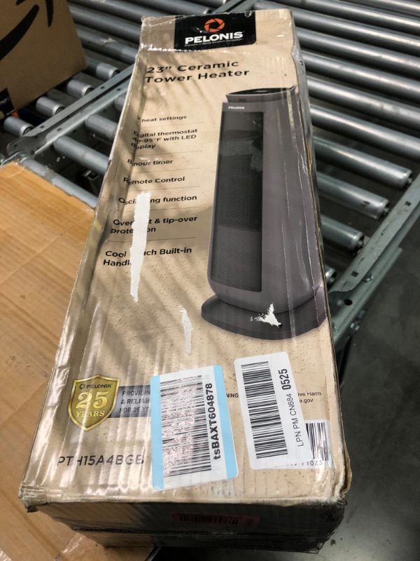 Photo 1 of PELONIS PTH15A4BGB Ceramic Tower 1500W Indoor Space Heater with Oscillation, Remote Control, Programmable Thermostat & 8H Timer, ECO Mode, Tip-Over Switch & Overheating Protection.Grey PTC Heater Grey