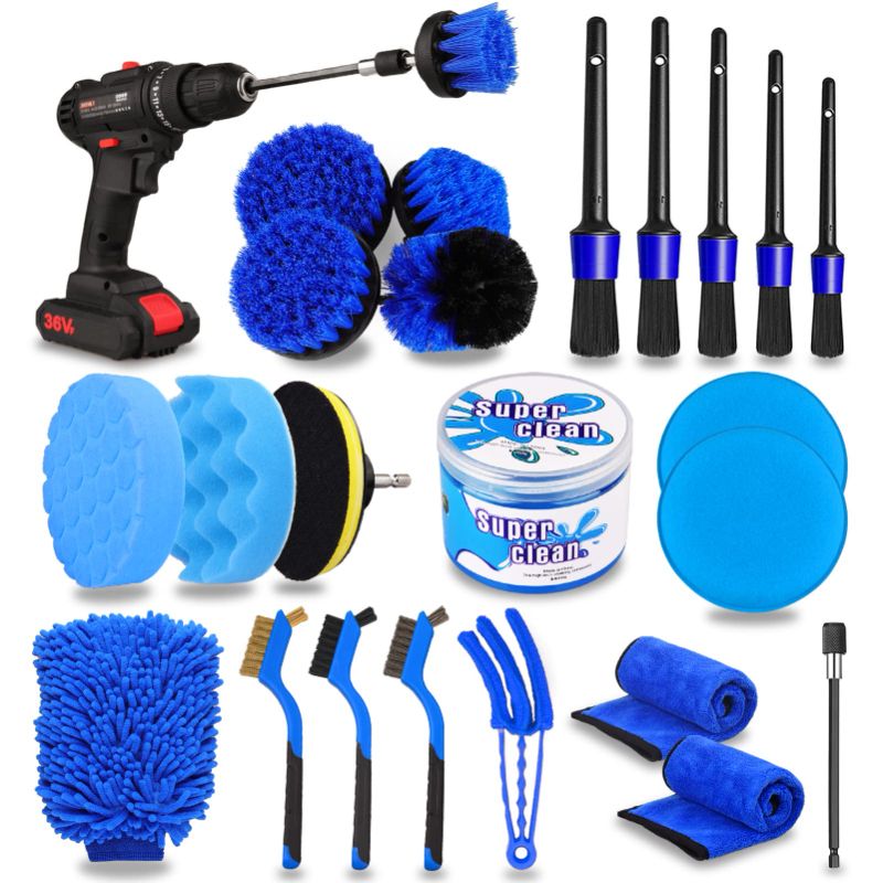 Photo 1 of 24PCS Car Detailing Brush Set, Car Detailing kit, Auto Detailing Drill Brush Set, Car Detailing Brushes, Car Wash Kit with Cleaning Gel, Car Cleaning Tools Kit for Interior,Exterior, Wheels, Dashboard