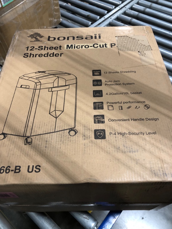 Photo 2 of Bonsaii 12-Sheet Micro Cut Shredders for Home Office, 60 Minute P-4 Security Level Paper Shredder for CD, Credit Card, Mails, Staple, Clip, with Jam-Proof System & 4.2 Gal Pullout Bin C266-B 1 2 Sheet-60Mins(New)