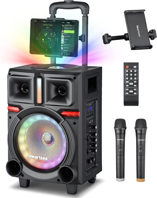 Photo 1 of Karaoke Machine with 2 Wireless Microphones for Adults Kids, Portable Rechargable PA System with Holder, Bluetooth Speaker with LED Party Lights, Supports TF Card/USB/FM/REC/TWS for Party HS-8P