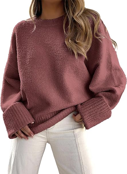 Photo 1 of ANRABESS Women's Crewneck Long Sleeve Oversized Fuzzy Knit Chunky Warm Pullover Sweater Top Almond X-Small