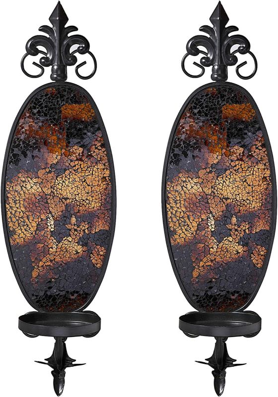 Photo 1 of 6 x 19 Inches Decorative Metal Wall Candle Sconce - Mosaic Glass Set of 2 (Gold Brown) & Glass Hurricane Candle Holders with Decorative Christmas Ornaments - Set of 3(Candles Not Included)