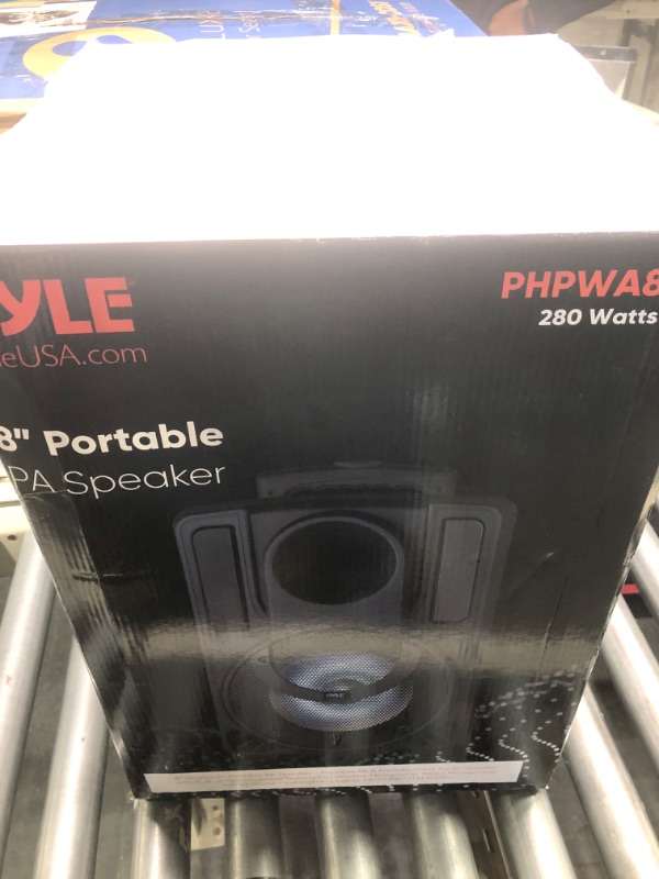 Photo 2 of 8’’ Portable PA Speaker System - Wireless BT Streaming PA & Karaoke Party Audio Speaker, Two Wireless Mic, Wired Microphone, Tablet Stand, Flashing Party Lights, MP3/USB//FM Radio - PHPWA8TB 8 inch Speaker System