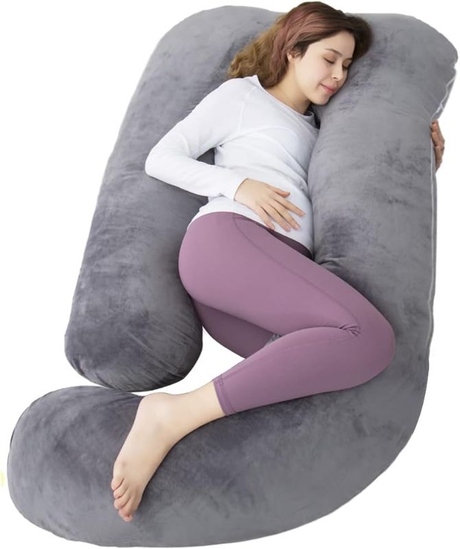 Photo 1 of 60 Inch Pregnancy Pillow for Sleeping, Extra Large U Shaped Body Pillow, Maternity Pillow for Pregnant Women with Velvet Cover (Dark Grey)