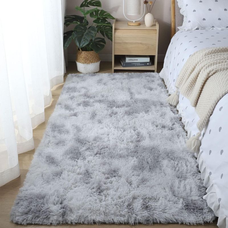 Photo 1 of  Fuzzy Shaggy Carpet for Girls Bedroom, Kids/ Living Room with Non-Slip Bottom,Light Grey