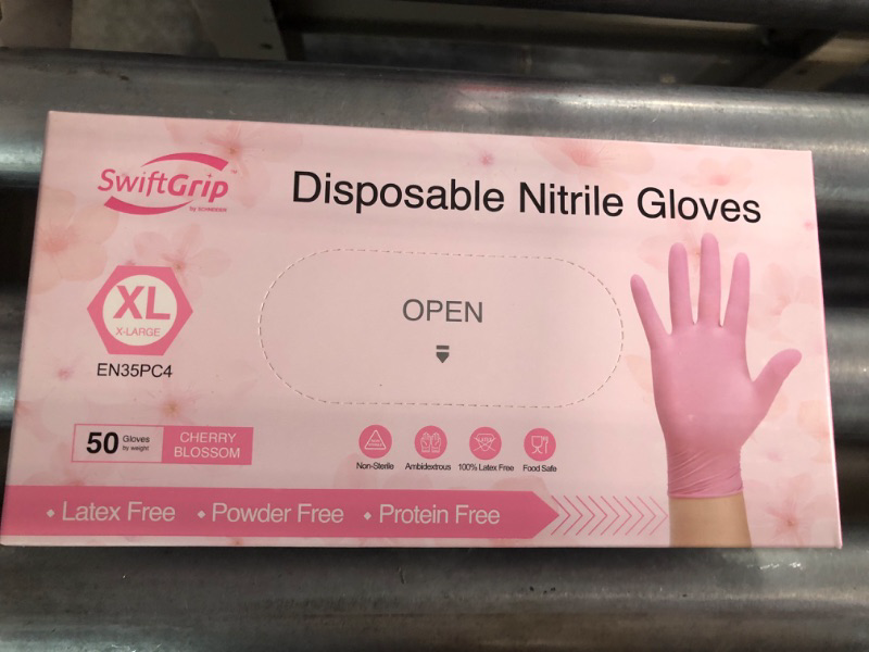 Photo 2 of SwiftGrip Pink Nitrile Gloves, 3-mil, Pink Industrial Gloves Disposable Latex Free, Pink Cleaning Gloves, 50-ct Box 50 X-Large (Pack of 50)