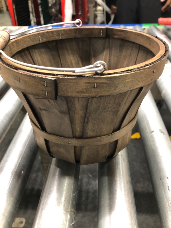 Photo 2 of Wooden Whiskey Barrel Planter with 1 Metal Handles,URMAGIC 1 Pcs Wooden Bucket Barrel Planter with Drainage Hole,Wave Top Rustic Garden Flower Pot,Round Succulent Plant Container Box,