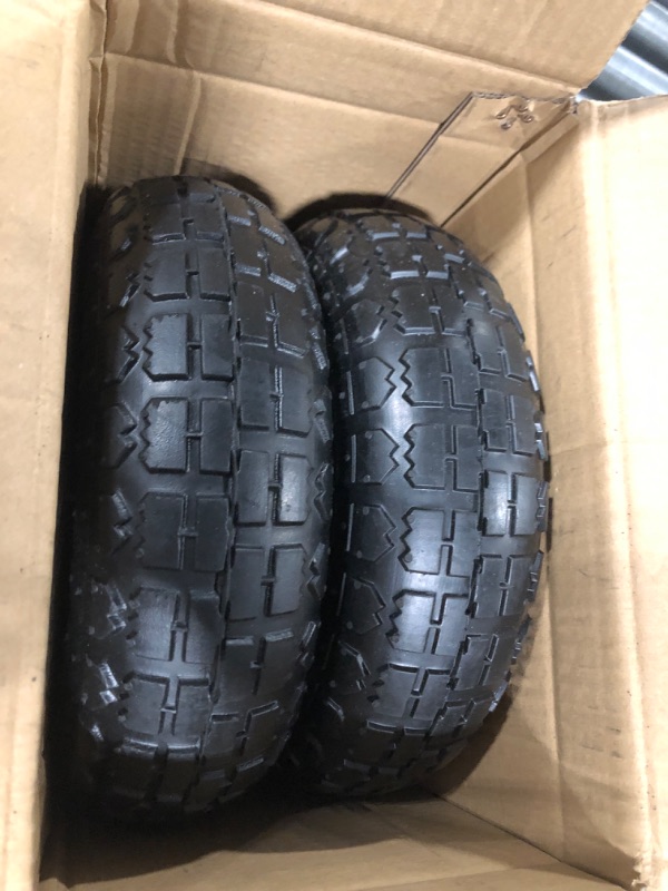 Photo 3 of 2 Pack 4.10/3.50-4" Pneumatic Air Filled Heavy-Duty Wheels/Tires,10" All Purpose Utility Wheels/Tires for Hand Truck/Gorilla Utility Cart/Garden Cart,5/8" Center Bearing,2.25" Offset Hub…