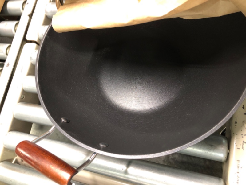 Photo 3 of 21st & Main Light weight Cast Iron Wok, Stir Fry Pan, Wooden Handle, with Glass lid, 14 Inch, chef’s pan, pre-seasoned nonstick, commercial and household, for Chinese Japanese and others Cooking 14 inch with lid