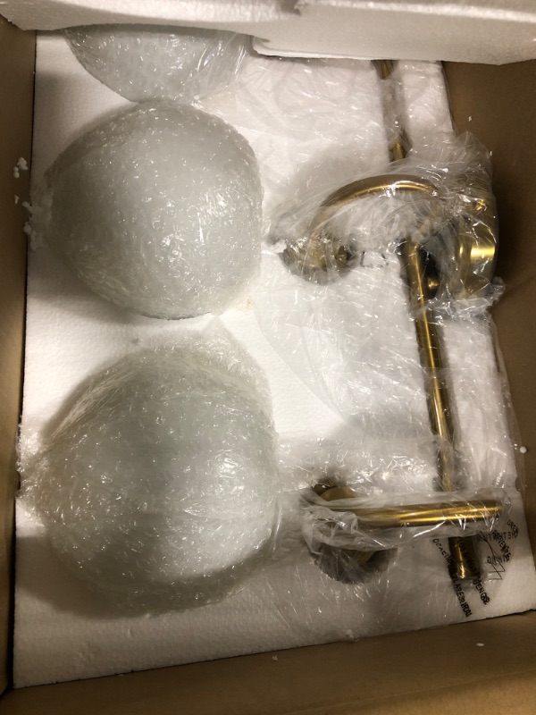 Photo 4 of AKEZON Gold Bathroom Light Fixtures, 3 Light Gold Modern Bathroom Light Fixtures Over Mirror with White Milk White Globe Glass Shade for Bathroom New-Gold 3-Light