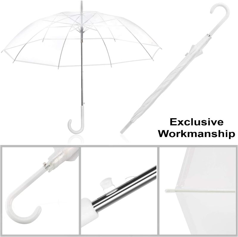 Photo 1 of 1 Wedding Style Stick Umbrellas 46" Large Canopy Windproof Auto Open J Hook Handle in Bulk (Crystal Clear)
