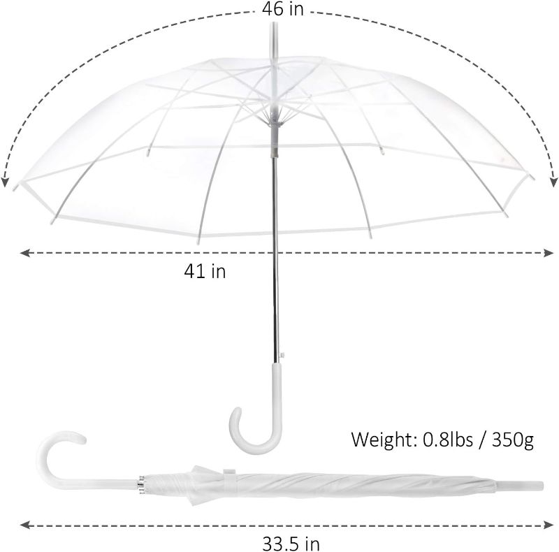 Photo 1 of 1 Wedding Style Stick Umbrellas 46" Large Canopy Windproof Auto Open J Hook Handle in Bulk (Crystal Clear)
