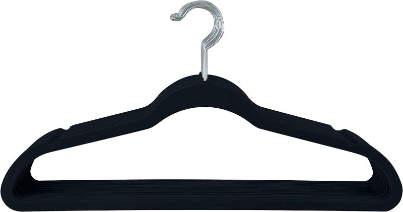 Photo 1 of  Slim Velvet Clothes Hangers | 10Pack | Non-Slip | Shirts | Suit | Pants | Dresses | Garments | Closet Storage & Organization | Durable | Black