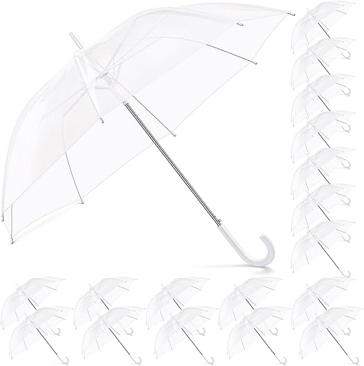 Photo 1 of 18 Pack Clear Umbrella Wedding Stick Umbrellas Automatic Open Umbrella with J Hook Handle Canopy Windproof Umbrella for Wedding (Clear Style)