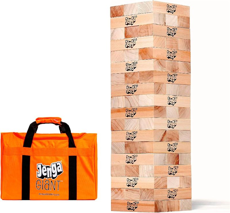 Photo 1 of **DAMAGED** Jenga Official Giant JS7 - Jumbo Large Size Stacks to Over 5 feet, Includes Heavy-Duty Carry Bag, Premium Hardwood Blocks, Splinter Resistant, Precision-Crafted Known Trusted Brand Game
