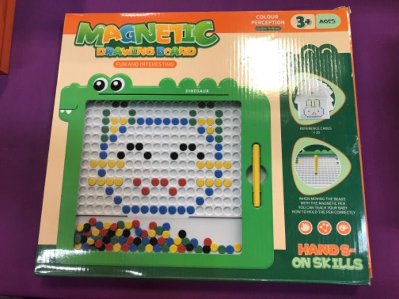 Photo 2 of 108 Beads [Large Size] Magnetic Beans Drawing Board, Little Dinosaur, Magnetic Beans Puzzle Doodle Board Magnetic Pen Montessori Learning Toys for Toddlers Toy Kids Aged 3-6 Boys Girls
