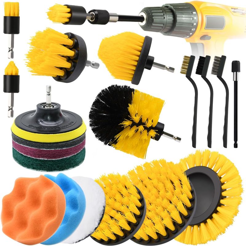 Photo 1 of  Drill Brush Attachment Set, Power Scrubber Brush with 1pcs 1/4in Extend Long Attachment, Drill Scrub Brush for Cleaning Showers, Tubs, Bathroom, Tile, Grout, Carpet (19pcs)