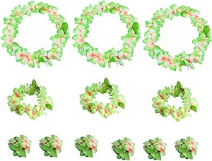 Photo 1 of 12 Pcs Green Hawaiian Leis with Green Leaves for Graduation Party, Dance Party, Photo Prop in Outdoors (8)