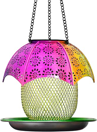 Photo 1 of 2023 New Solar Bird Feeders Outdoors Hanging with Automatic Color Changing LED Lights, Metal Wild Bird Feeders Provides 2LBs Capacity, Hanging Bird Feeder Makes an Ideal Gifts for Bird Lovers (Green)