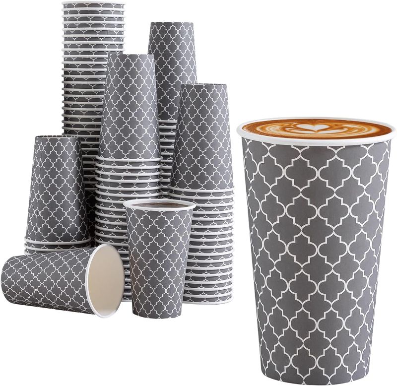 Photo 1 of  180 Pack 16oz Disposable Coffee Cups, Paper Cups, Hot/Cold Drinking Cups, Grey Disposable Cups, Paper Hot Coffee Cups, Paper Coffee Cups for Office, Picnic, Cafes