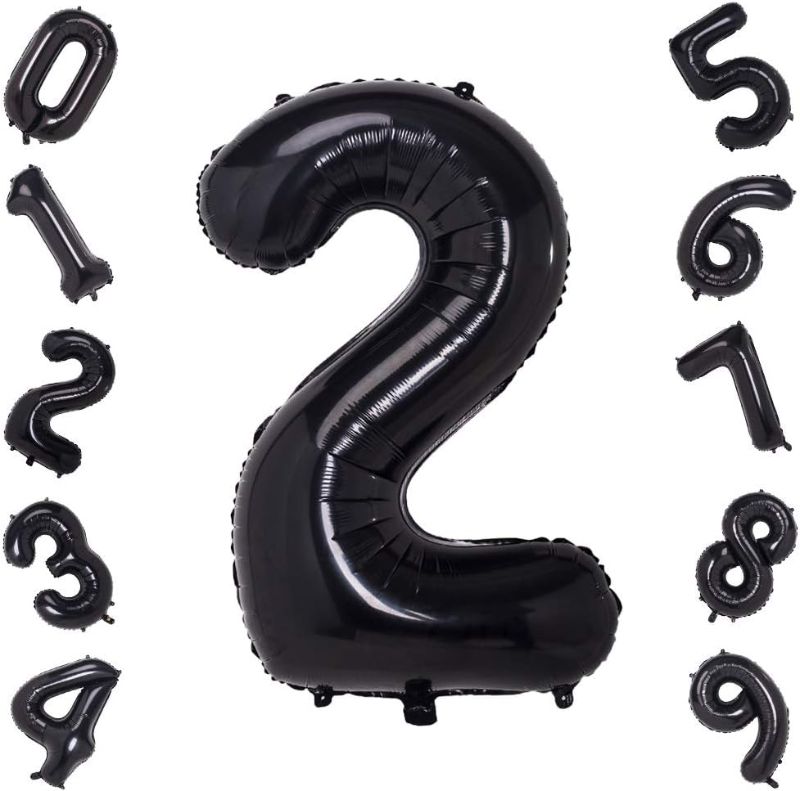 Photo 1 of Black 2 Balloons,40 Inch Birthday Foil Balloon Party Decorations Supplies Helium Mylar Digital Balloons (Black Number 2). Pack of 2
