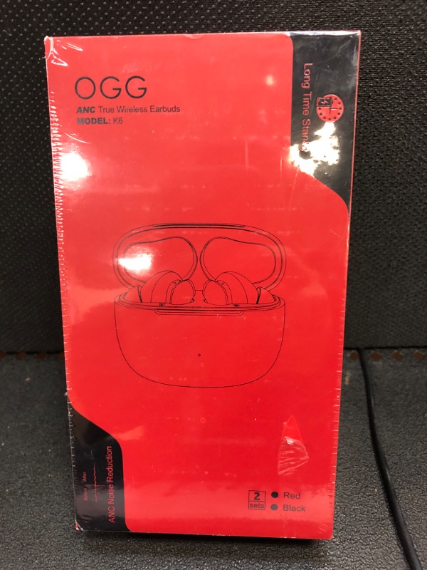 Photo 2 of OGG K6 Wireless Earbuds Bluetooth Earphones, Active Noise Cancelling Headset, Wireless Bluetooth Earbuds with Smart Touch,8 Hours Playback and 55 Extra Hours of Charging Case(Red+Black)