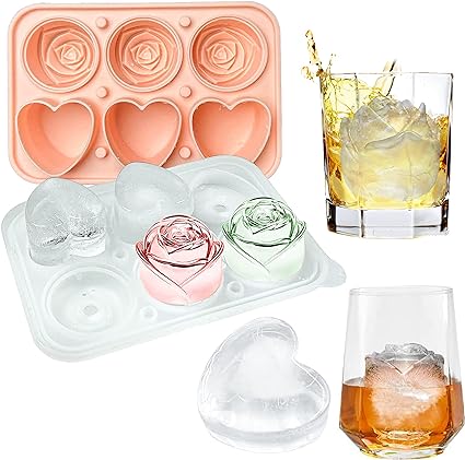 Photo 1 of 3D Rose Ice Cube Tray, Silicone Ice Ball Maker With Lid and Funnel, Easy Release & BPA Free Large Ice Cube Mold for Whiskey, Cocktails, Bourbon & Homemade Juice