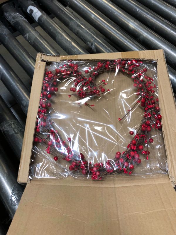 Photo 3 of 12" Small Valentines Wreath for Front Door Heart Wreath, Grapevine Red Berry for Indoor Outdoor Decorations, Valentines Day Heart Shaped Wreath Sign Wall Decor by 4E's Novelty