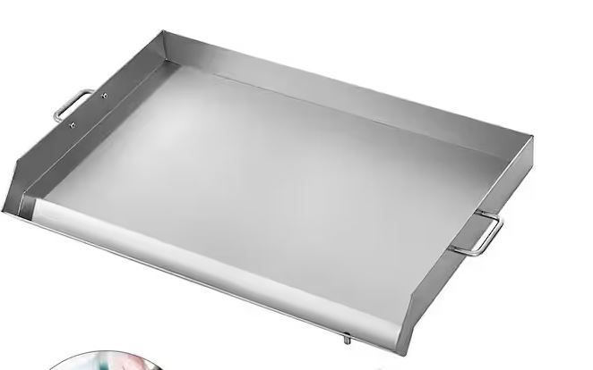 Photo 1 of 32 in. x 17 in. Stainless Steel Griddle Universal Flat Top Rectangular Plate BBQ Charcoal/Gas Grill for Camping
