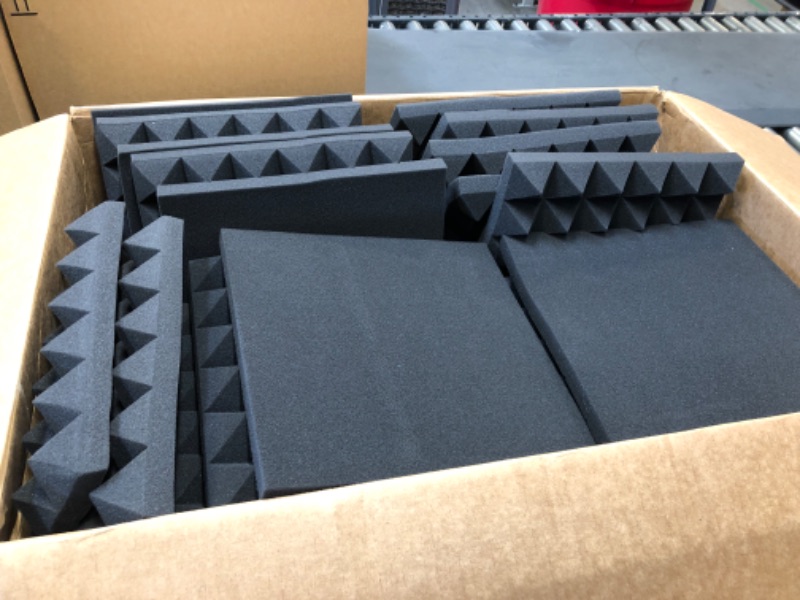 Photo 2 of 24 Pack-12 x 12 x 2 Inches Pyramid Designed Acoustic Foam Panels, Sound Proof Foam Panels Black, High Density and Fire Resistant Acoustic Panels, Sound Panels, Studio Foam for Wall and Ceiling
