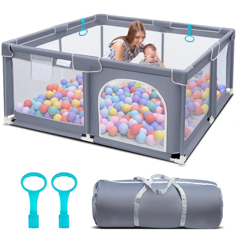 Photo 1 of Baby Playpen for Toddler, Large Baby Playard, Indoor & Outdoor Play Pens for Kids Activity Center, Sturdy Safety Baby Fence with Soft Breathable Mesh, Grey