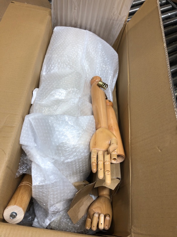 Photo 1 of Female Mannequin Torso Dress Form, Clothing Display Model Body Stand with Head, Wooden Arms and Base for Sewing Clothing, Jewelry, Height Adjustable 47-75 Inch (Wood Color)