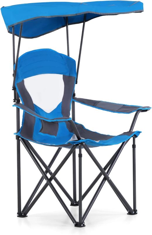 Photo 1 of ALPHA CAMP Camp Chair with Shade Canopy Folding Camping Chair with Cup Holder and Carry Bag for Outdoor Camping Hiking Beach, Heavy Duty 300 LBS, Royal Blue
