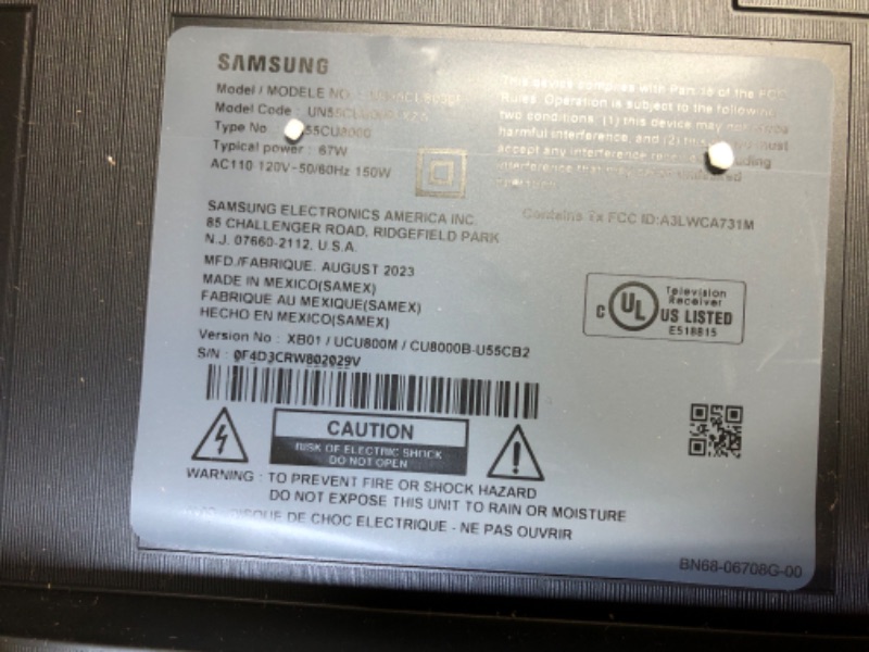 Photo 1 of SAMSUNG 55-Inch Class Crystal UHD CU8000 Series PurColor, Object Tracking Sound Lite, Q-Symphony, Motion Xcelerator, Ultra Slim, Solar Remote, Smart TV with Alexa Built-in (UN55CU8000, 2023 Model)
