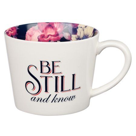 Photo 1 of Christian Art Gifts Coffee Mug Be Still and Know Navy Floral Psalm 46:10 13 Oz White Ceramic
