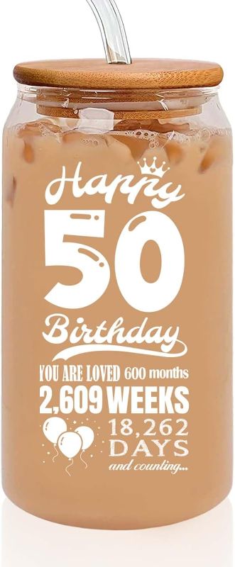 Photo 1 of 50th Birthday Gifts for Women Men - 50th Birthday Decorations Men Women - 50 Year Old Gifts for Men Women - Birthday Gifts for Women Mom Wife Dad Husband - 16 Oz Coffee Can Drinking Glass Cup
