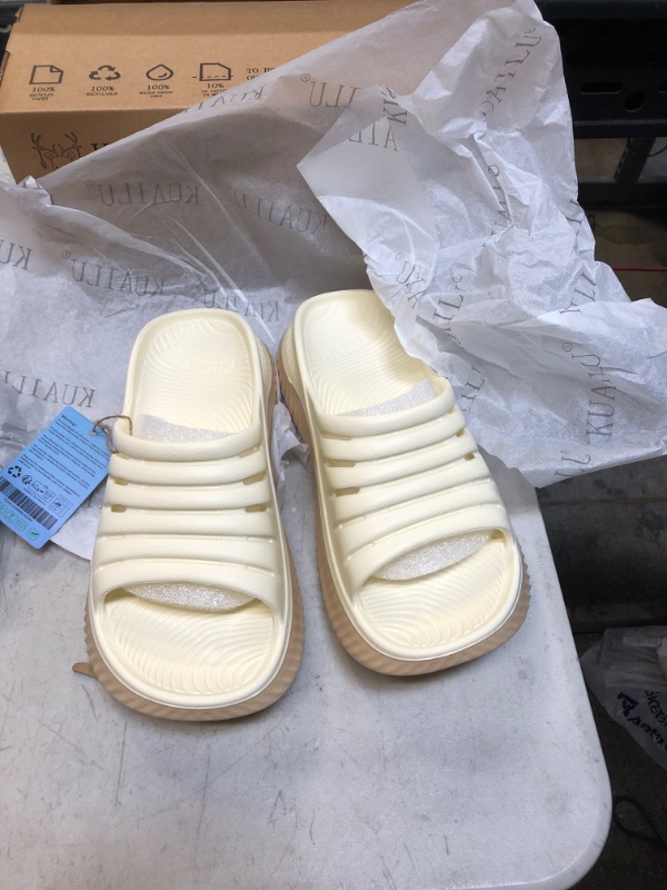 Photo 1 of BEIGE AND KHAKI FOAM SLIDES ( SIZE: 6)