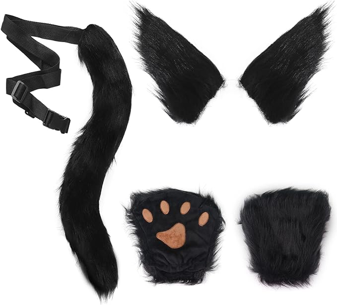 Photo 1 of IncreDecor Wolf Ears and Tail Set Furry Paw Werewolf Ear Halloween Costume Cosplay Animal Dress-Up Accessories for Adult Kids
