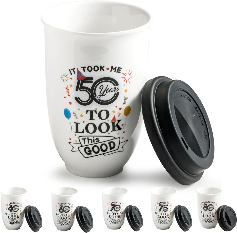 Photo 1 of ( PACK OF 2) 50th Birthday Gifts for Women, 1973 Birthday Gifts for Women Friends, Men 50th Birthday Gift Ideas, White Novelty Coffee Mug Tea Cup, Happy 50th Birthday Decorations for Women, 11oz
