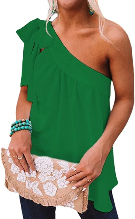 Photo 1 of Guteidee Womens One Shoulder Tops Casual Tie Bow Knot Sleeveless Blouse Tunic Shirts ( MED) 
