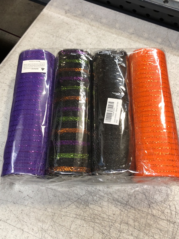 Photo 2 of 10 inch x 30 feet(10 Yards)-YYCRAFT Metallic Poly Mesh Ribbon for Halloween Decoration/Wreath Making Craft(4 Pack)