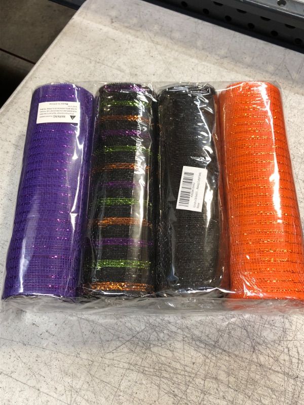 Photo 2 of 10 inch x 30 feet(10 Yards)-YYCRAFT Metallic Poly Mesh Ribbon for Halloween Decoration/Wreath Making Craft(4 Pack)