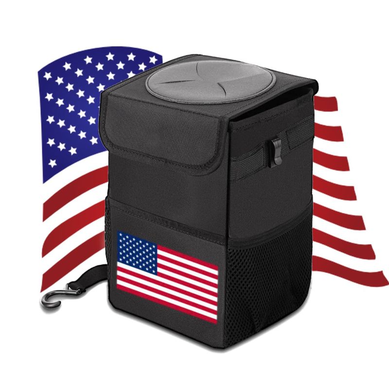 Photo 1 of wonray Car Trash Bin Can,Car Garbage Can Leak-Proof Multifunctional Car Trash Bag with Lid and Storage Bag Function (National Flag Style)
