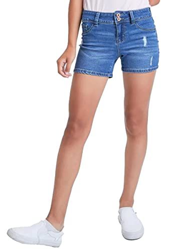 Photo 1 of Girls Essential Double Button Short, Medium Blue, 10
