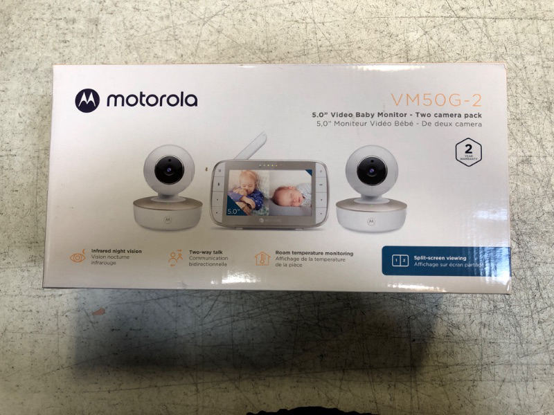 Photo 2 of Motorola Baby Monitor-VM50G Video Baby Monitor with 2 Cameras, 1000ft Range 2.4 GHz Wireless 5" Split Screen, Two-Way Audio, Remote Pan, Tilt, Zoom, Room Temperature Sensor, Lullabies, Night Vision