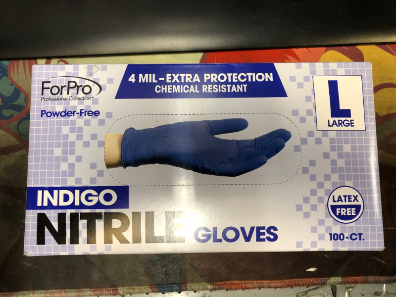 Photo 2 of ForPro Disposable Nitrile Gloves, Chemical Resistant, Powder-Free, Latex-Free, Non-Sterile, Food Safe, 4 Mil, Indigo, Large, 100-Count Large (Pack of 100) Indigo